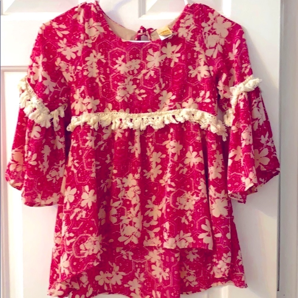 Mia BelleCouture Pink & Cream Floral Top Size 7/8Y